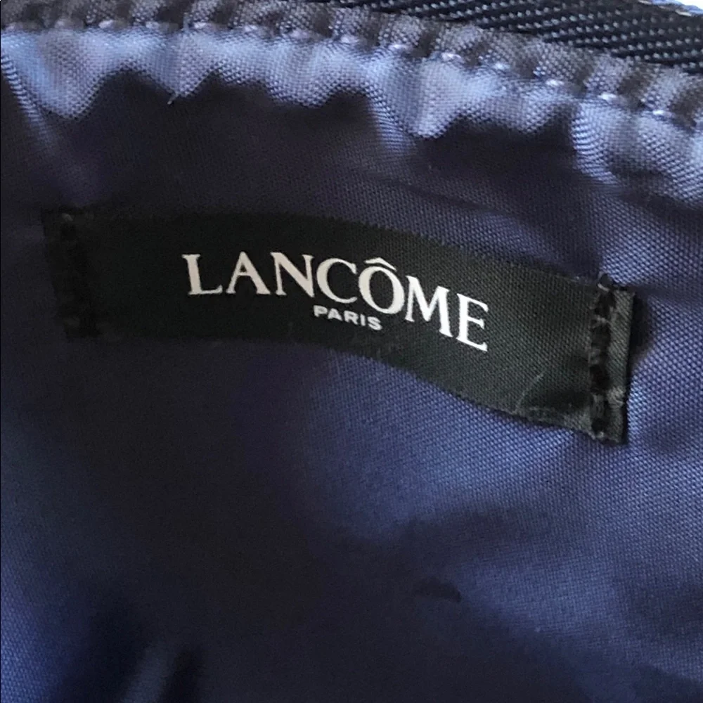 Lancome Dark Blue Velvet Luxury Makeup Cosmetics Bag Wrist Strap Zipper Clutch